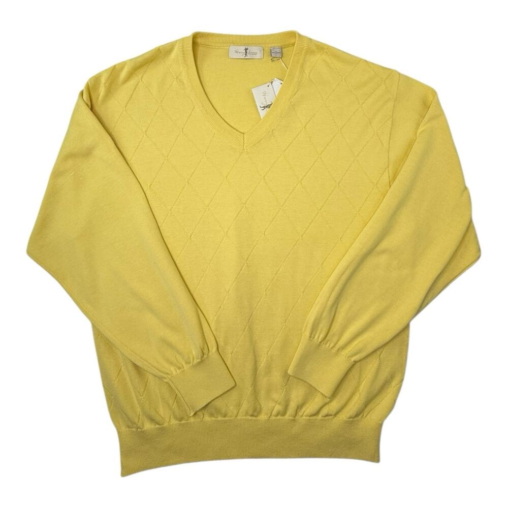 Butter Yellow Argyle Golf Sweater Harry Vardon Mens Sz‎ Large V-neck NWT Read